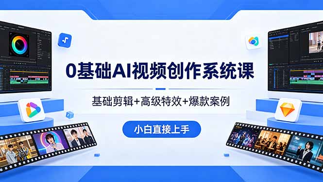 0基础AI视频创作系统课，基础剪辑+高级特效+爆款案例，小白直接上手-保成圈-山云人力,分享创业咨询_最新网络项目资源