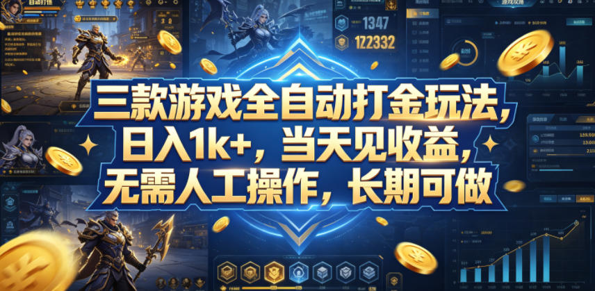 三款游戏全自动打金玩法，日入1k+，当天见收益，无需人工操作，长期可做【揭秘】-保成圈-山云人力,分享创业咨询_最新网络项目资源