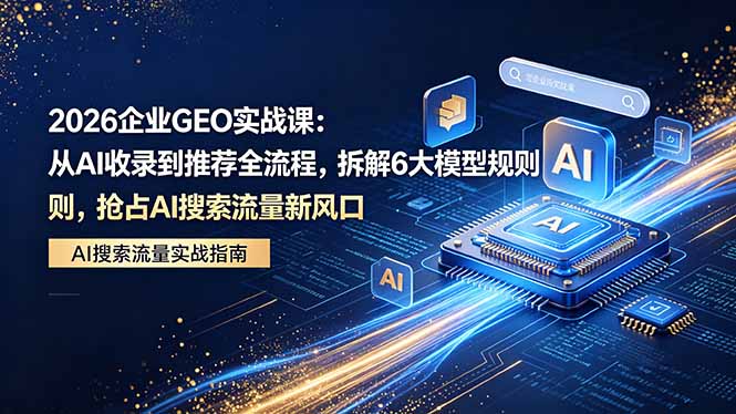2026 企业GEO实战课：从AI收录到推荐全流程，拆解6大模型规则，抢占 AI 搜索流量新风口-保成圈-山云人力,分享创业咨询_最新网络项目资源
