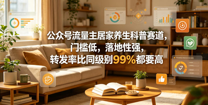 公众号流量主居家养生科普赛道，门槛低，落地性强，转发率比同级别99％都要高-保成圈-山云人力,分享创业咨询_最新网络项目资源