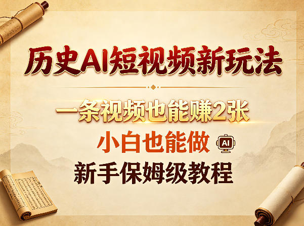历史AI短视频新玩法，一条视频也能賺2张，小白也能做，新手保姆级教程-保成圈-山云人力,分享创业咨询_最新网络项目资源