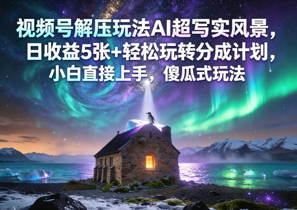 视频号解压玩法AI超写实风景，日收益5张+轻松玩转分成计划，小白直接上手，傻瓜式玩法-保成圈-山云人力,分享创业咨询_最新网络项目资源