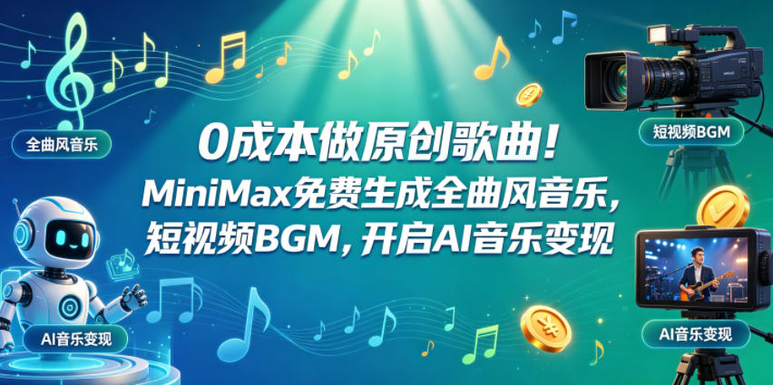 0成本做原创歌曲！MiniMax免费生成全曲风音乐，短视频BGM，开启AI音乐变现-保成圈-山云人力,分享创业咨询_最新网络项目资源