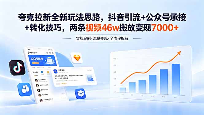 夸克拉新全新玩法思路，抖音引流+公众号承接+转化技巧，两条视频46w搬放 变现7000+-保成圈-山云人力,分享创业咨询_最新网络项目资源