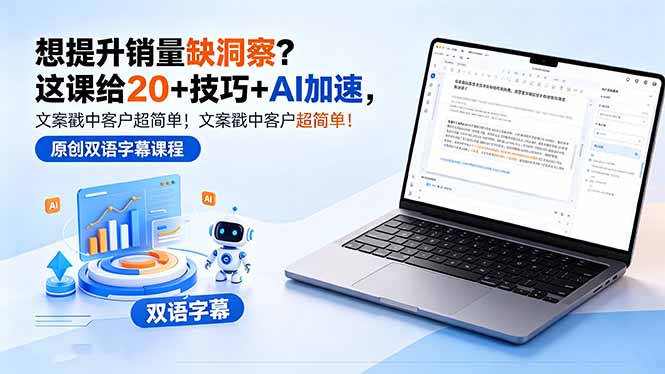 想提升销量缺洞察？这课给 20 + 技巧 + AI 加速，文案戳中客户超简单！【原创双语字幕】-保成圈-山云人力,分享创业咨询_最新网络项目资源