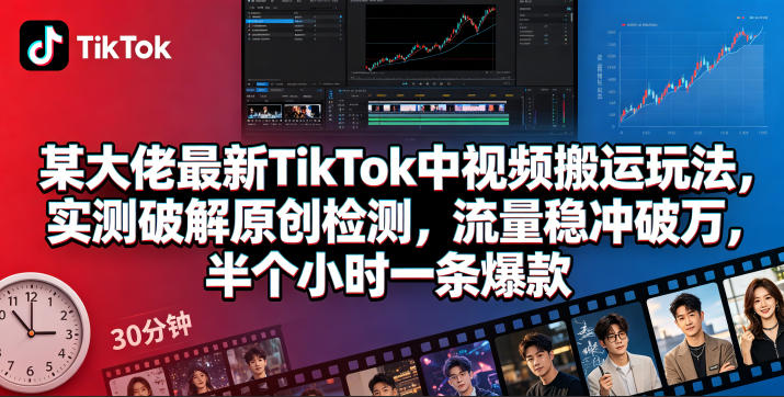 某大佬最新TikTok中视频搬运玩法，实测破解原创检测，流量稳冲破万，半个小时一条爆款-保成圈-山云人力,分享创业咨询_最新网络项目资源