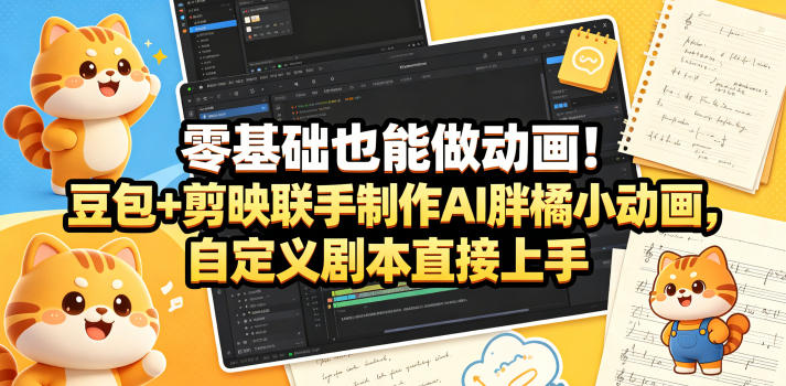 零基础也能做动画！豆包+剪映联手制作AI胖橘小动画，自定义剧本直接上手-保成圈-山云人力,分享创业咨询_最新网络项目资源