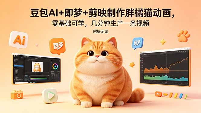 豆包AI+即梦+剪映制作胖橘猫动画，零基础可学，几分钟生产一条视频，附提示词-保成圈-山云人力,分享创业咨询_最新网络项目资源
