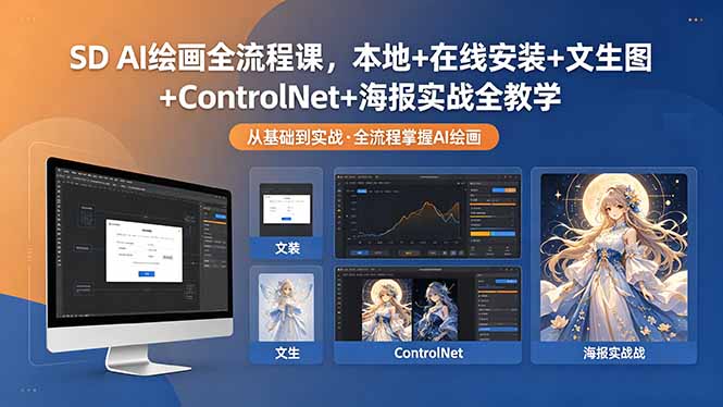 SD AI绘画全流程课，本地+在线安装+文生图+ControlNet+海报实战全教学-保成圈-山云人力,分享创业咨询_最新网络项目资源