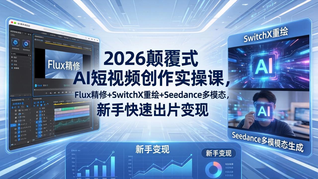 2026颠覆式 AI短视频创作课-5月更新，Flux精修+SwitchX重绘+Seedance多模态，新手快速出片变现-保成圈-山云人力,分享创业咨询_最新网络项目资源