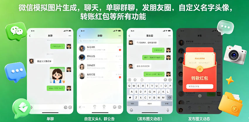 微信模拟图片生成，聊天，单聊群聊，发朋友圈，自定义名字头像，转账红包等所有功能都可以生成-保成圈-山云人力,分享创业咨询_最新网络项目资源
