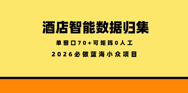 酒店智能数据归集，小众蓝海已经稳定半年之久，单窗口70+零成本矩阵开干【揭秘】-保成圈-山云人力,分享创业咨询_最新网络项目资源
