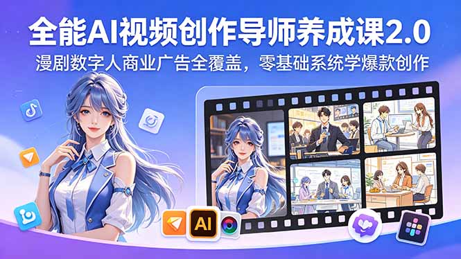 全能AI视频创作导师养成课2.0，漫剧数字人商业广告全覆盖，零基础系统学爆款创作-保成圈-山云人力,分享创业咨询_最新网络项目资源