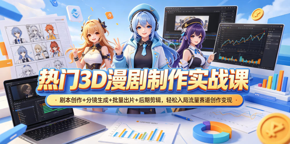 热门3D漫剧制作实战课，剧本创作+分镜生成+批量出片+后期剪辑，轻松入局流量赛道创作变现-保成圈-山云人力,分享创业咨询_最新网络项目资源