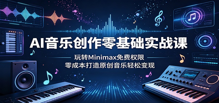 AI音乐创作零基础实战课：玩转Minimax免费权限，零成本打造原创音乐轻松变现-保成圈-山云人力,分享创业咨询_最新网络项目资源