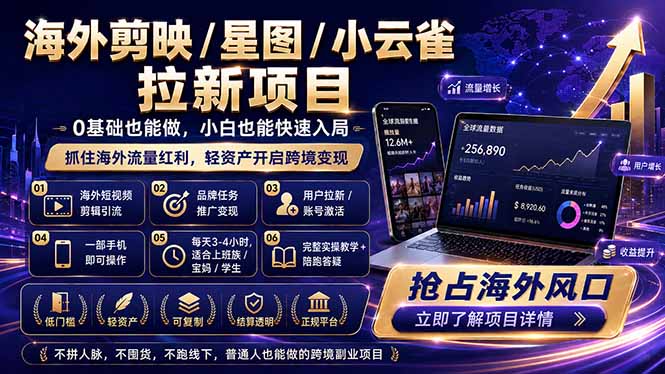 海外剪映 / 星图 / 小云雀拉新项目 普通人也能上手的跨境流量变现副业-保成圈-山云人力,分享创业咨询_最新网络项目资源