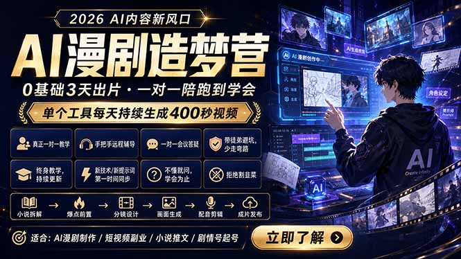 AI漫剧造梦营：0基础3天出片，单个工具每天持续生成400秒视频-保成圈-山云人力,分享创业咨询_最新网络项目资源