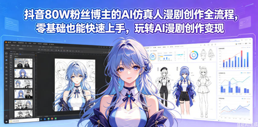 抖音80W粉丝博主的AI仿真人漫剧创作全流程，零基础也能快速上手，玩转AI漫剧创作变现-保成圈-山云人力,分享创业咨询_最新网络项目资源