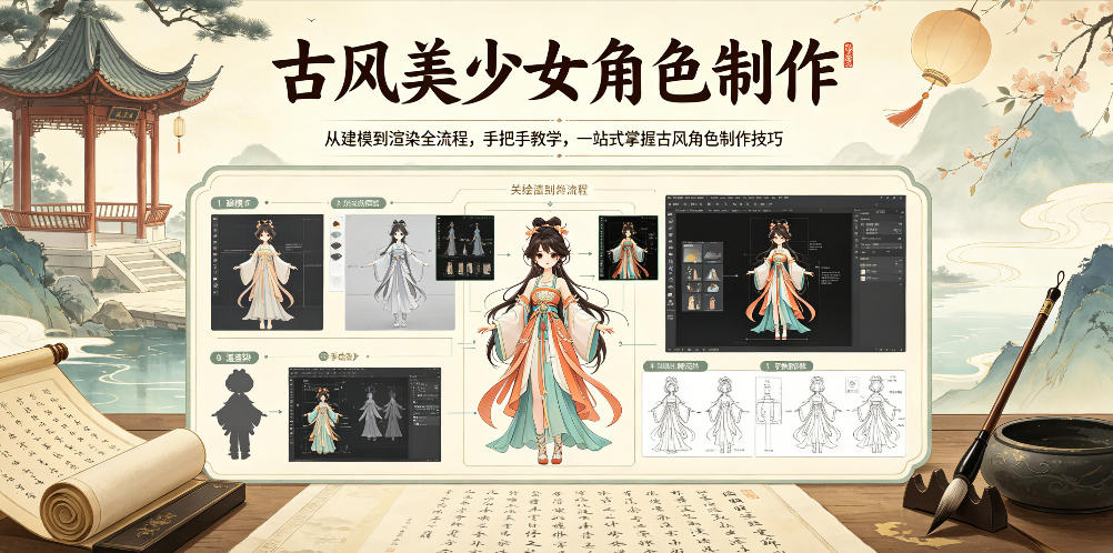 古风美少女角色制作，从建模到渲染全流程，手把手教学，一站式掌握古风角色制作技巧-保成圈-山云人力,分享创业咨询_最新网络项目资源
