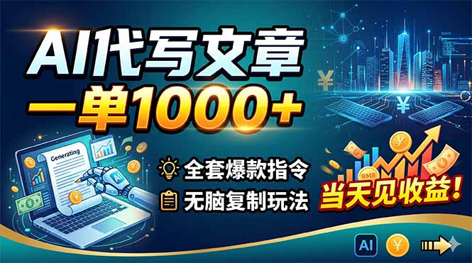 AI代写文章，一单1000+，全套爆款指令+无脑复制玩法，当天见收益！-保成圈-山云人力,分享创业咨询_最新网络项目资源