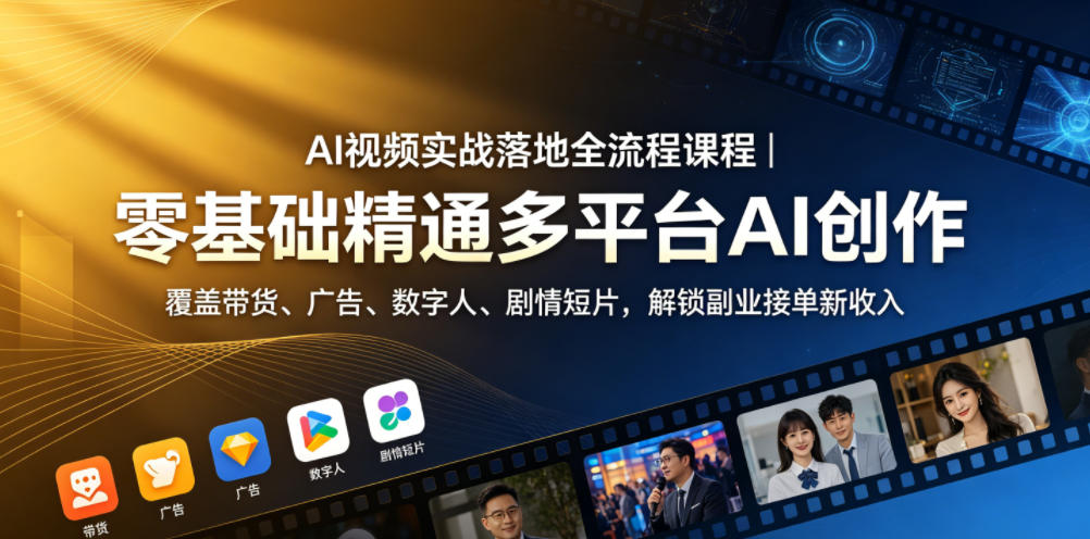 AI视频实战落地全流程课程｜零基础精通多平台AI创作，覆盖带货、广告、数字人、剧情短片，解锁副业接单新收入-保成圈-山云人力,分享创业咨询_最新网络项目资源