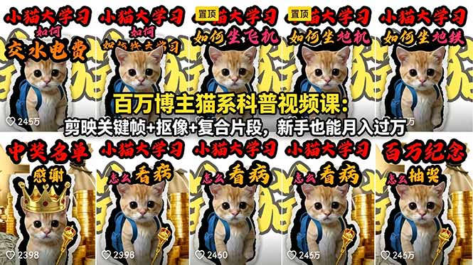 百万博主猫系科普视频课：剪映关键帧+抠像+复合片段，新手也能月入过万-保成圈-山云人力,分享创业咨询_最新网络项目资源