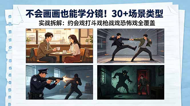 不会画画也能学分镜！30+场景类型实战拆解：约会戏打斗戏枪战戏恐怖戏全覆盖-保成圈-山云人力,分享创业咨询_最新网络项目资源