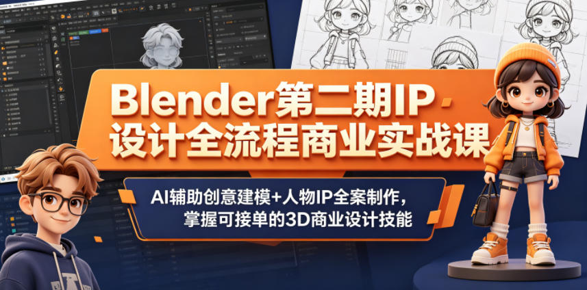 Blender第二期IP设计全流程商业实战课，AI辅助创意建模+人物IP全案制作，掌握可接单的3D商业设计技能-保成圈-山云人力,分享创业咨询_最新网络项目资源