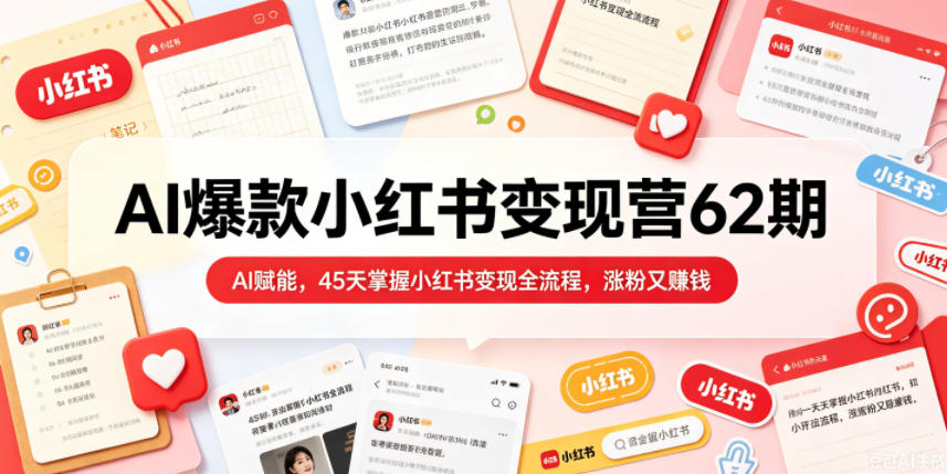 AI爆款小红书变现营62期2026年5月，AI赋能，45天掌握小红书变现全流程，涨粉又賺钱-保成圈-山云人力,分享创业咨询_最新网络项目资源