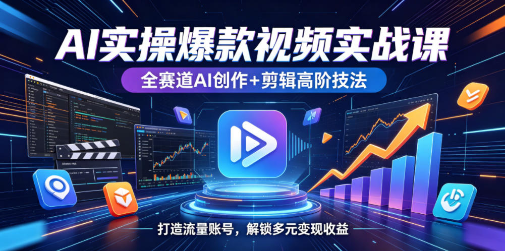 AI实操爆款视频实战课，全赛道AI创作+剪辑高阶技法，打造流量账号，解锁多元变现收益-保成圈-山云人力,分享创业咨询_最新网络项目资源