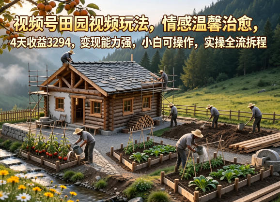 视频号田园视频玩法，情感温馨治愈，4天收益3294，变现能力强，小白可操作，实操全流程拆解-保成圈-山云人力,分享创业咨询_最新网络项目资源