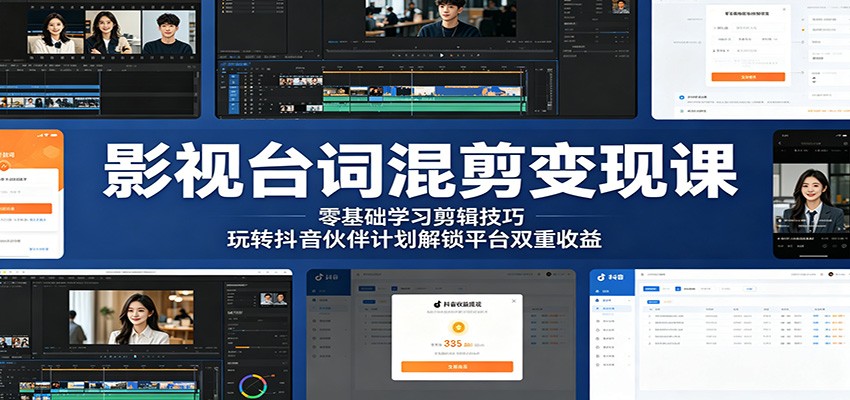 影视台词混剪变现课：零基础学习剪辑技巧，玩转抖音伙伴计划解锁平台双重收益-保成圈-山云人力,分享创业咨询_最新网络项目资源