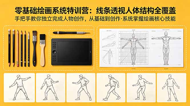 零基础绘画系统特训营：线条透视人体结构全覆盖，手把手教你独立完成人物创作-保成圈-山云人力,分享创业咨询_最新网络项目资源