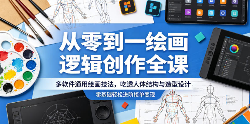 从零到一绘画逻辑创作全课，多软件通用绘画技法，吃透人体结构与造型设计，零基础轻松进阶接单变现-保成圈-山云人力,分享创业咨询_最新网络项目资源
