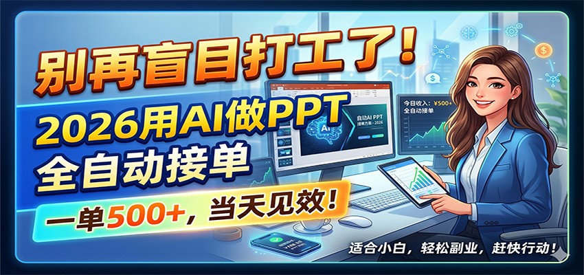 别再盲目打工了！2026用AI做PPT全自动接单，一单5张+，当天见效！-保成圈-山云人力,分享创业咨询_最新网络项目资源