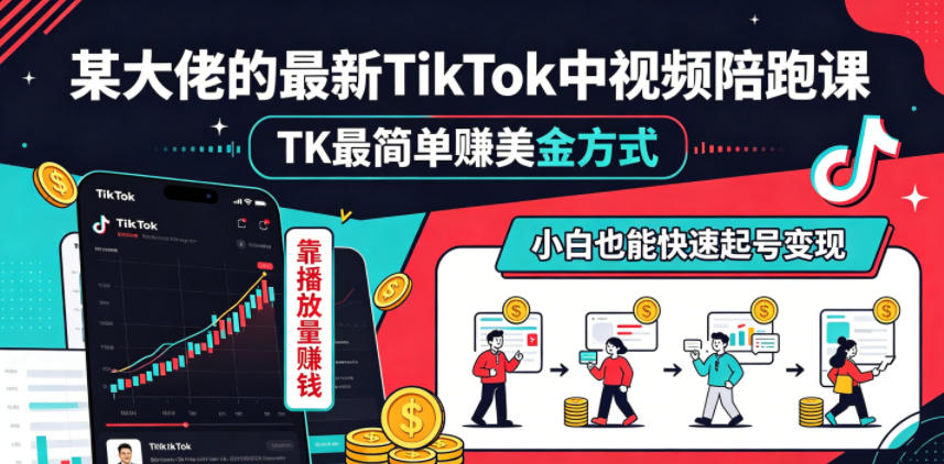 某大佬的最新TikTok中视频陪跑课，TK最简单賺美金方式，靠播放量賺钱，小白也能快速起号变现-保成圈-山云人力,分享创业咨询_最新网络项目资源