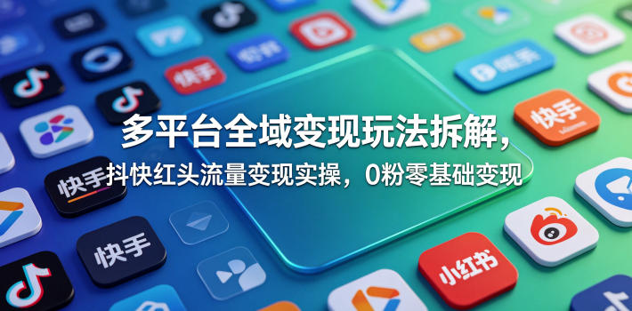 多平台全域变现玩法拆解，抖快红头流量变现实操，0粉零基础变现-保成圈-山云人力,分享创业咨询_最新网络项目资源