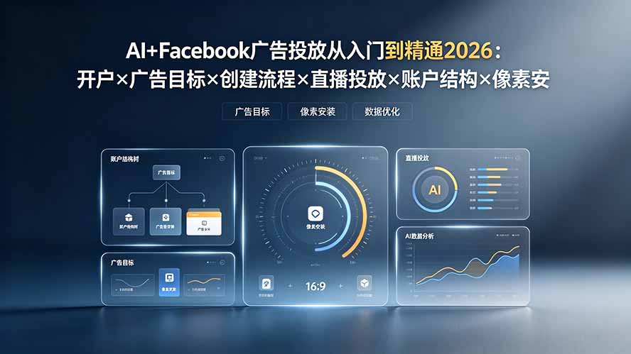 AI+Facebook广告投放从入门到精通2026：开户×广告目标×创建流程×直播投放×账户结构×像素安装×AI赋能-保成圈-山云人力,分享创业咨询_最新网络项目资源
