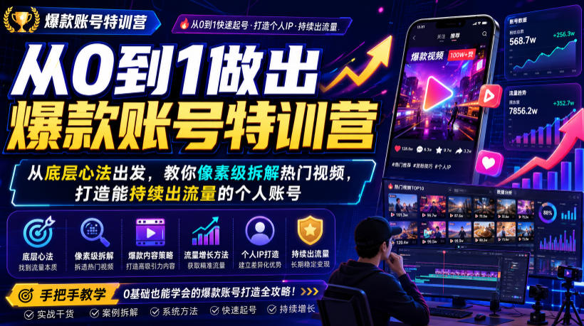 从0到1做出爆款账号特训营，从底层心法出发，教你像素级拆解热门视频，打造能持续出流量的个人账号-保成圈-山云人力,分享创业咨询_最新网络项目资源