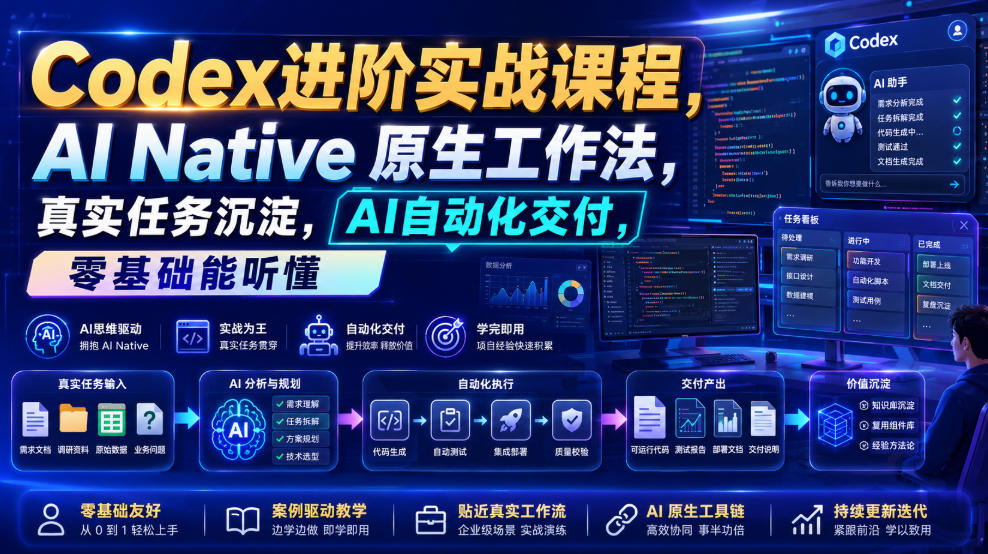 Codex进阶实战课｜AI Native原生工作法，22节真实任务落地，从配置到AI自动化交付全链路教程-保成圈-山云人力,分享创业咨询_最新网络项目资源