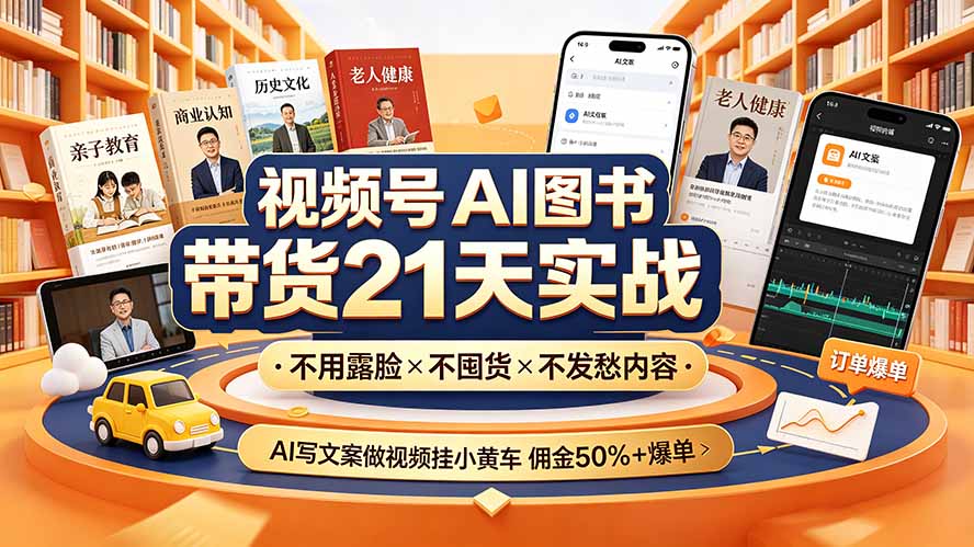 视频号AI图书带货21天实战：不用露脸×不囤货×不发愁内容，AI写文案做视频挂小黄车，佣金50%+爆单-保成圈-山云人力,分享创业咨询_最新网络项目资源