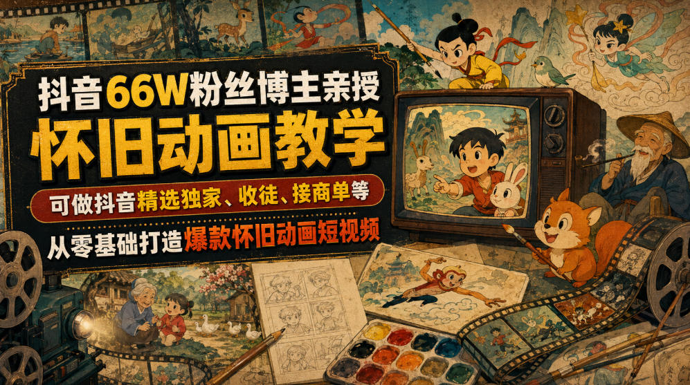 抖音66W粉丝博主亲授怀旧动画教学，可做抖音精选独家、收徒、接商单等，从零基础打造爆款怀旧动画短视频-保成圈-山云人力,分享创业咨询_最新网络项目资源