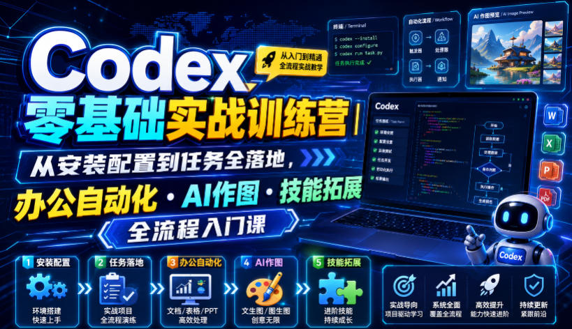 Codex零基础实战训练营｜从安装配置到任务全落地，办公自动化・AI作图・技能拓展全流程入门课-保成圈-山云人力,分享创业咨询_最新网络项目资源