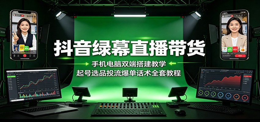 抖音绿幕直播带货：手机电脑双端搭建教学，起号选品投流爆单话术全套教程-保成圈-山云人力,分享创业咨询_最新网络项目资源