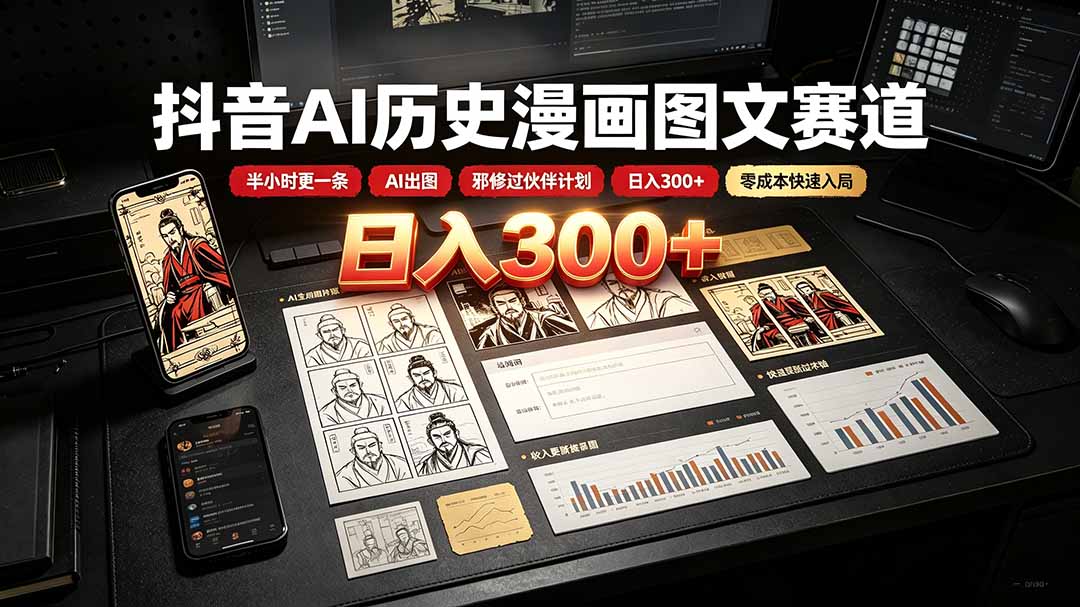 抖音AI历史漫画图文赛道：半小时更一条×AI出图×邪修过伙伴计划×日入300+，零成本快速入局-保成圈-山云人力,分享创业咨询_最新网络项目资源