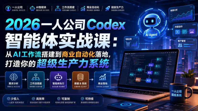 2026一人公司Codex智能体实战课：从AI工作流搭建到商业自动化落地，打造你的超级生产力系统-保成圈-山云人力,分享创业咨询_最新网络项目资源