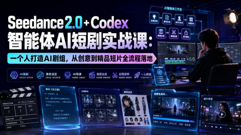 Seedance2.0+Codex智能体AI短剧实战课：一个人打造AI剧组，从创意到精品短片全流程-保成圈-山云人力,分享创业咨询_最新网络项目资源
