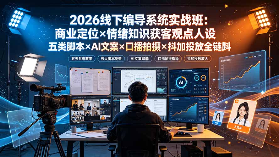 2026线下编导系统实战班：商业定位×情绪知识获客观点人设五类脚本×AI文案×口播拍摄×抖加投放全链路-保成圈-山云人力,分享创业咨询_最新网络项目资源