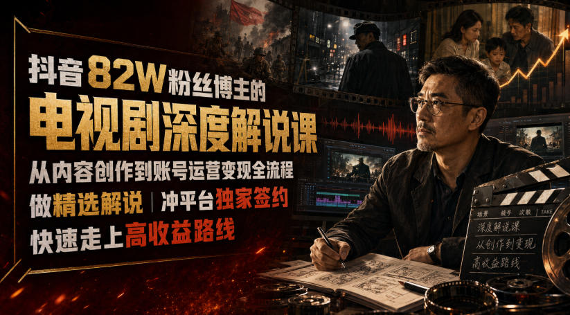抖音82W粉丝博主的电视剧深度解说课，从内容创作到账号运营变现全流程，做精选解说，冲平台独家签约，快速走上高收益路线-保成圈-山云人力,分享创业咨询_最新网络项目资源