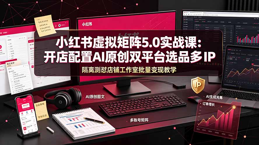 小红书虚拟矩阵5.0实战课：开店配置｜AI原创｜双平台选品｜多IP隔离｜测怼店铺工作室批量变现实操教学-保成圈-山云人力,分享创业咨询_最新网络项目资源